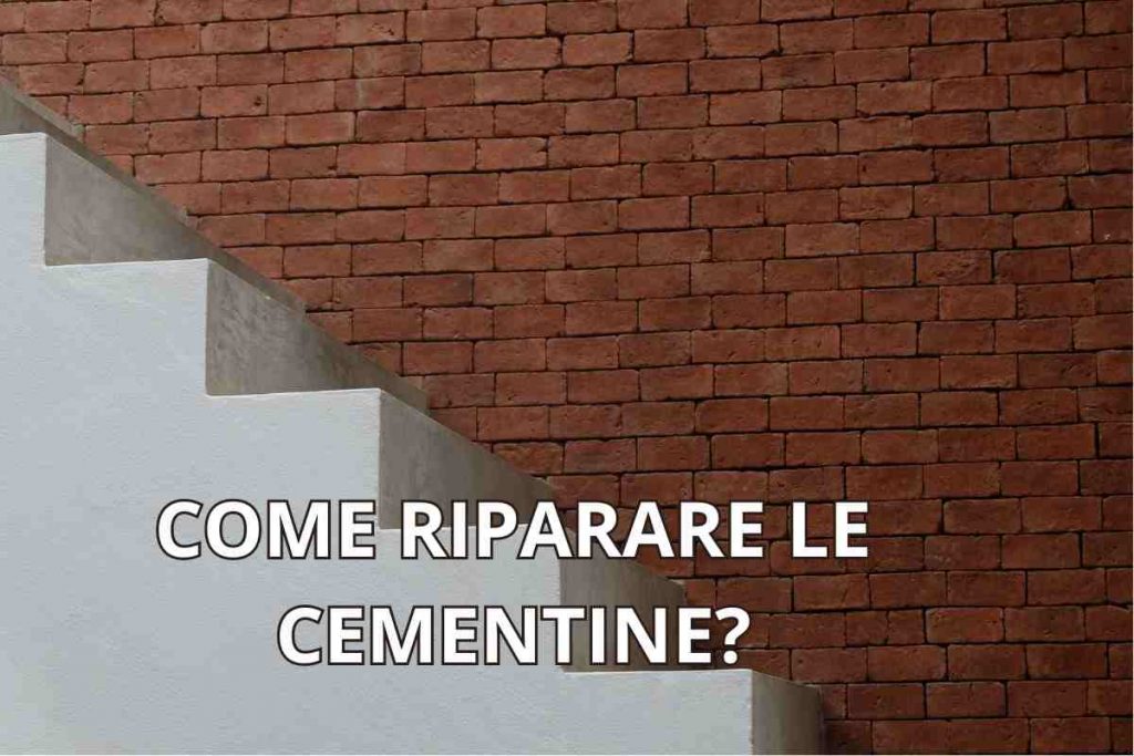 Composizione fotografica con l'immagine in primo piano di una scala interna e la scritta in sovrimpressione: 'Come riparare le cementine?'